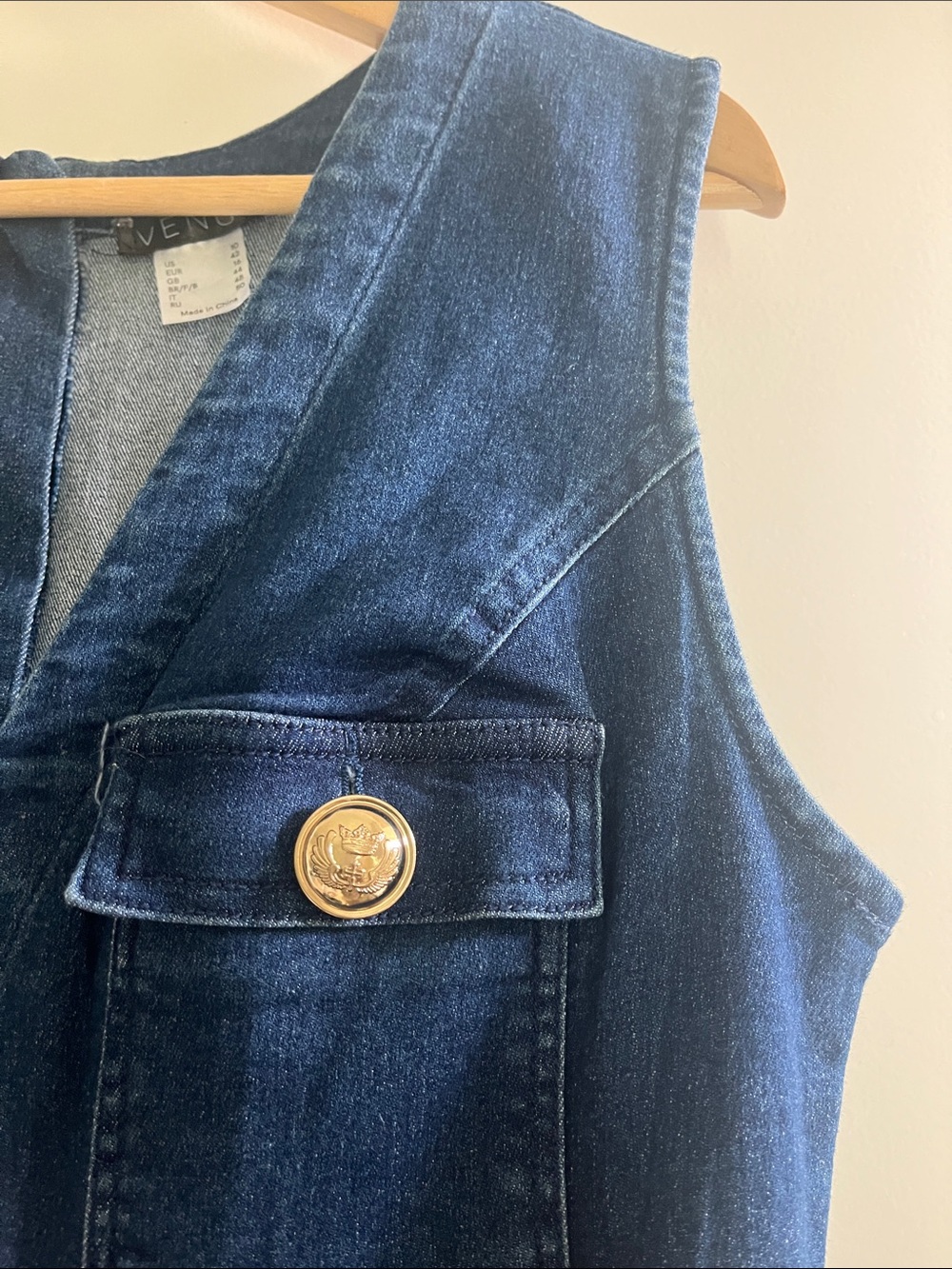Venus Dark Denim stretchy Button-Front Dress with Gold Buttons - Picture 4 of 7